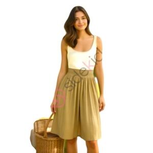 Land’s end canvas tan ivory dress side zip up elastic waist side pockets size 6
